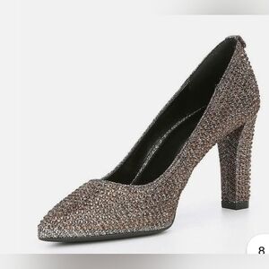 Michael Kors Abbi Flex Glitter Pumps Black Gold Rhinestones, US 5